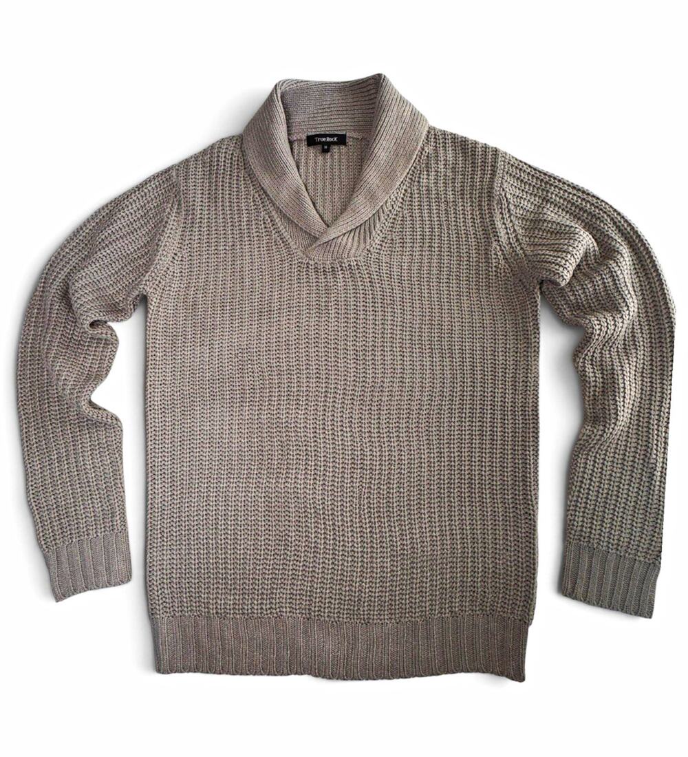 True Rock Mens Beige Solid Acrylic Knit V-Neck Shawl Collar Sweater M